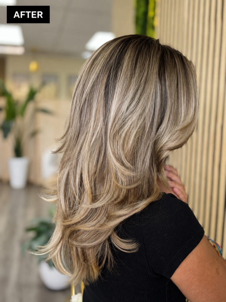 Hair before blonde balayage and layered haircut at Ibeth's Luxe Hair Studio in Vancouver, WA